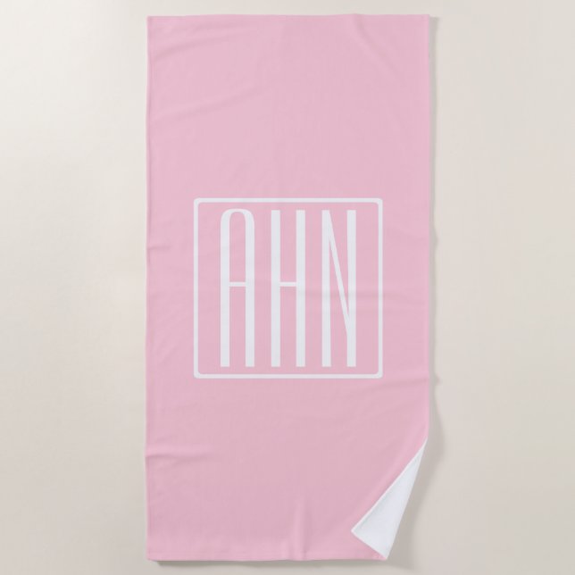 Initials Monogram | White On Light Pink Beach Towel (Front)