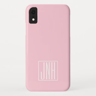 Initials Monogram White On Light Pink iPhone XR Case