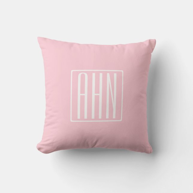 Initials Monogram | White On Light Pink Cushion (Front)