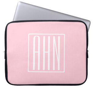 Initials Monogram White On Light Pink Laptop Sleeve