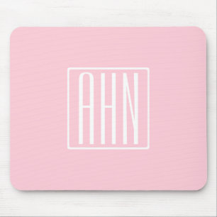 Initials Monogram   White On Light Pink Mouse Mat