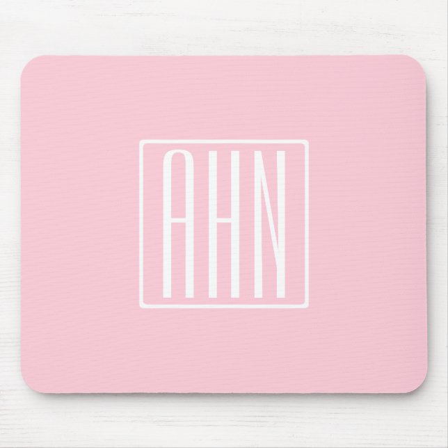 Initials Monogram | White On Light Pink Mouse Mat (Front)