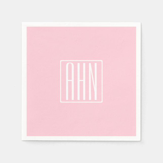 Initials Monogram | White On Light Pink Napkin (Front)