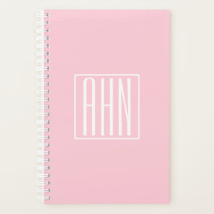 Initials Monogram   White On Light Pink Planner