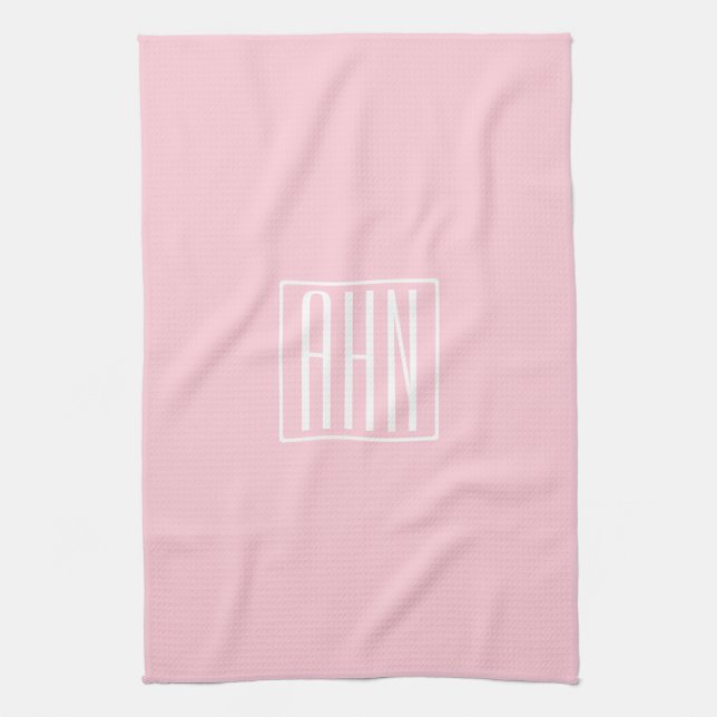 Initials Monogram | White On Light Pink Tea Towel (Vertical)