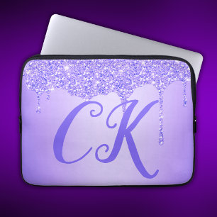 Initials Monogram with Purple Glitter   Laptop Sleeve