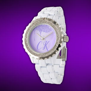 Initials Monogram with Purple Glitter   Watch