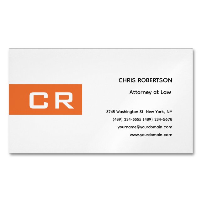 Initials Monogrammed Custom Modern Minimalist Magnetic Business Card (Front)