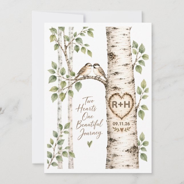 Initials Nature Wedding |  Birch Tree Wedding Card (Front)