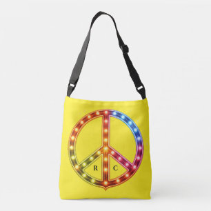  Initials Neon Lights Peace Sign Double Sided  Crossbody Bag