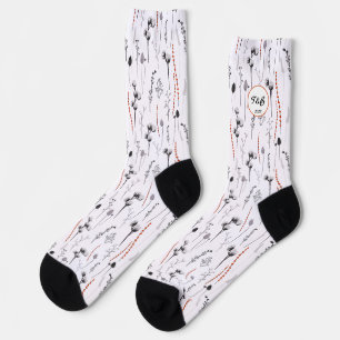 Initials on Black and White Flowers Socks