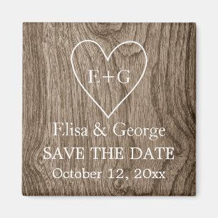 Initials on wood heart wedding Save the Date Magnet