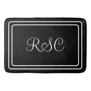 Initials or name black round corners bathmat