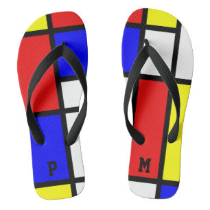 Initials Piet Mondrian Style Modern Art Pattern Flip Flops