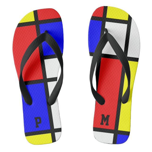 Initials Piet Mondrian Style Modern Art Pattern Flip Flops (Footbed)