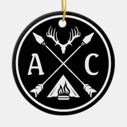 Initials Rustic Adventure Round Emblem  Ceramic Tree Decoration