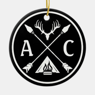 Initials Rustic Adventure Round Emblem  Ceramic Tree Decoration