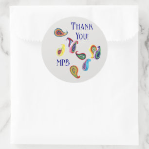 Initials, Thank You Quilled Paisleys 3-in Classic Round Sticker