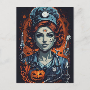 Injecting Boo-tiful Care, Spooky Halloween Nurse Postcard