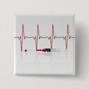 Injection with Red Hearts 15 Cm Square Badge