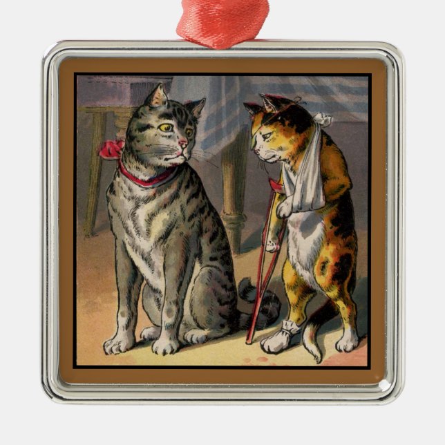 Injured Cat on Crutches Metal Tree Decoration (Front)