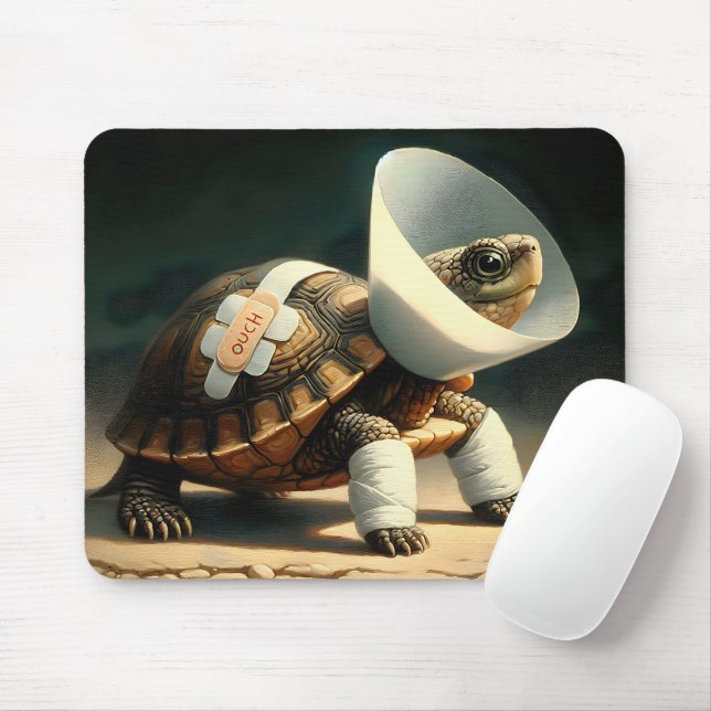 Injured Tortoise With Pet Cone Mouse Mat (With Mouse)