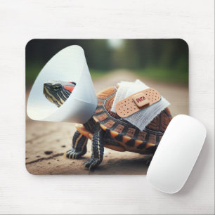 Injured Turtle Wearing Pet Cone Collar Mouse Mat