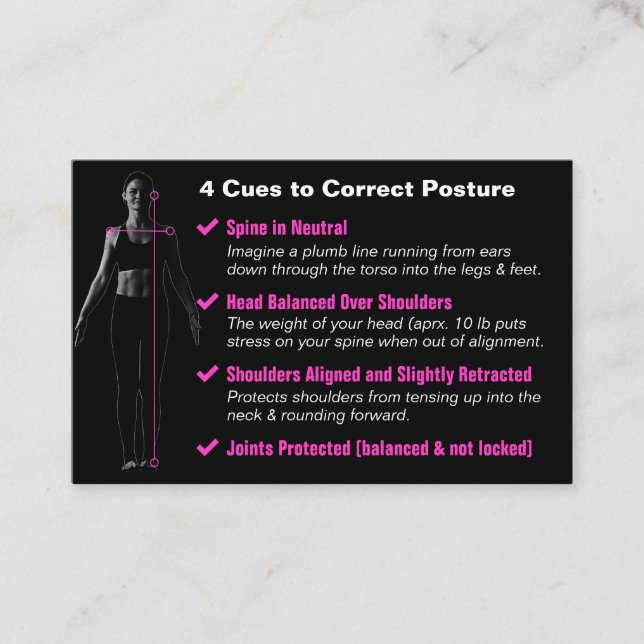Injury Prevention 4 Cues to Correct Posture Business Card (Front)