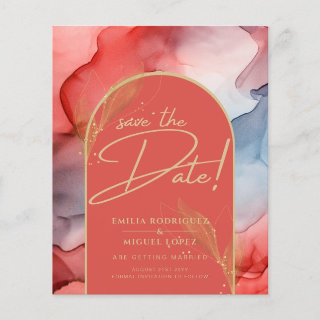 Ink Abstract Orange Red Gold Navy Save The Date Flyer (Front)