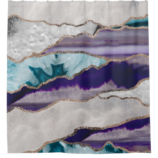 Ink Agate Gold Glitter Glam #2 (Faux Glitter) #art Shower Curtain (Front)