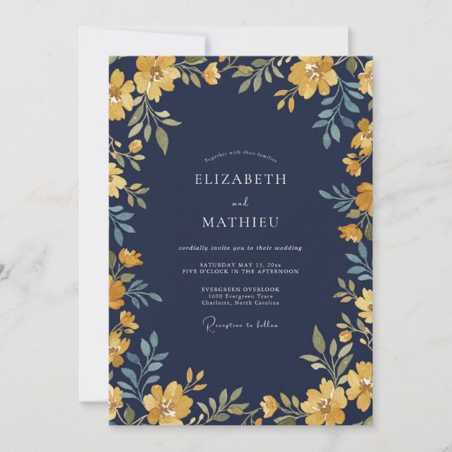 Ink Amber Foliage Eucalyptus Wedding Invitation (Front)