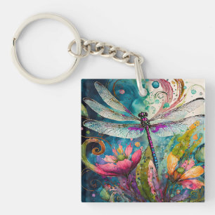 Ink and Pen Watercolor Dragonfly Acrylic Key Ring