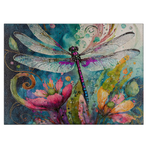 Ink and Pen Watercolor Dragonfly  Cutting Board