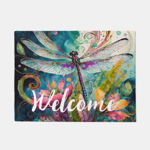 Ink and Pen Watercolor Dragonfly  Doormat