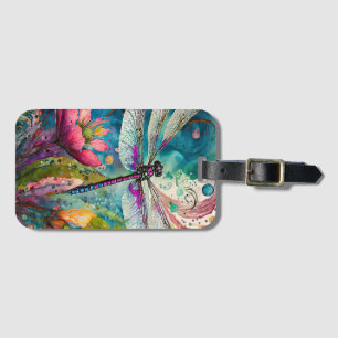 Ink and Pen Watercolor Dragonfly   Luggage Tag
