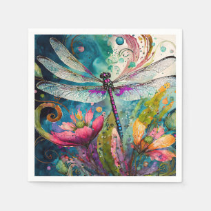 Ink and Pen Watercolor Dragonfly  Napkin