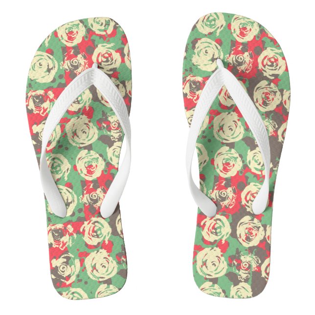 Ink and Roses Harmony - Seamless Pattern Flip Flops (Footbed)