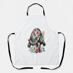 Ink and Wash Turtle with Floral Shell. Apron