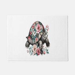 Ink and Wash Turtle with Floral Shell. Doormat