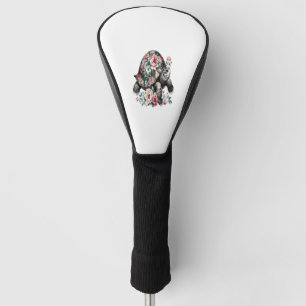 Ink and Wash Turtle with Floral Shell. Golf Head Cover