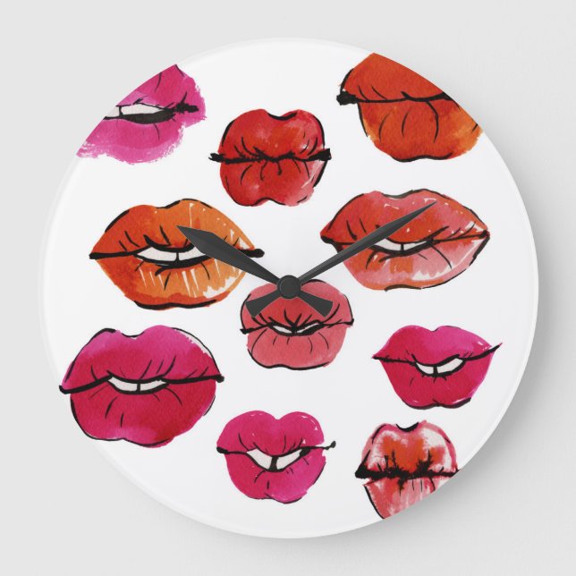 Ink and watercolor lips set large clock (Front)