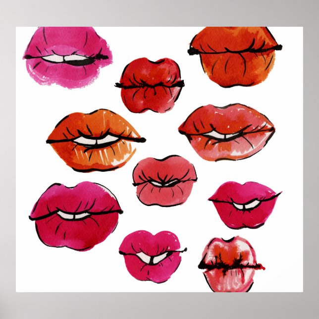 Ink and watercolor lips set poster (Front)