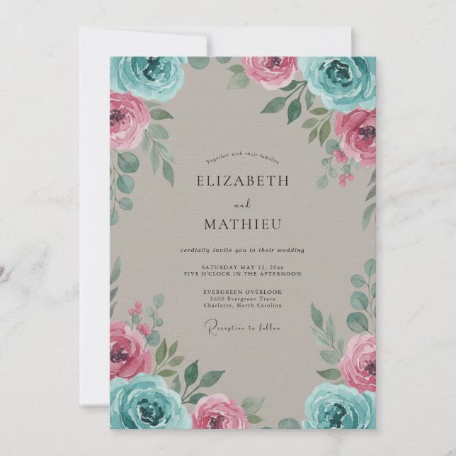 Ink Aqua Magenta Painted Wedding Invitation (Front)