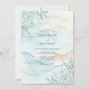 Ink Aqua Mint Leafy Wedding Invitation