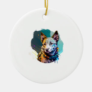 Ink Art Style Dog Portrait Ceramic Tree Decoration