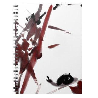Ink art with snail and red bamboo notebook