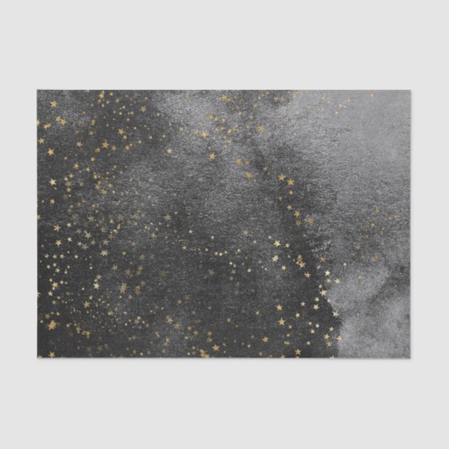 Ink black night sky gold starfield craft tissue paper (Front)