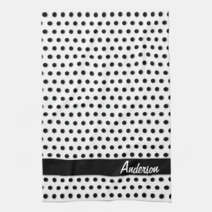 Ink Black Polkadot Pattern Tea Towel