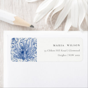 Ink Blue Classy Ornate Watercolor Peacock Address