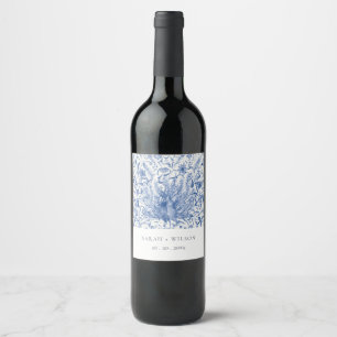 Ink Blue Classy Ornate Watercolor Peacock Wedding Wine Label